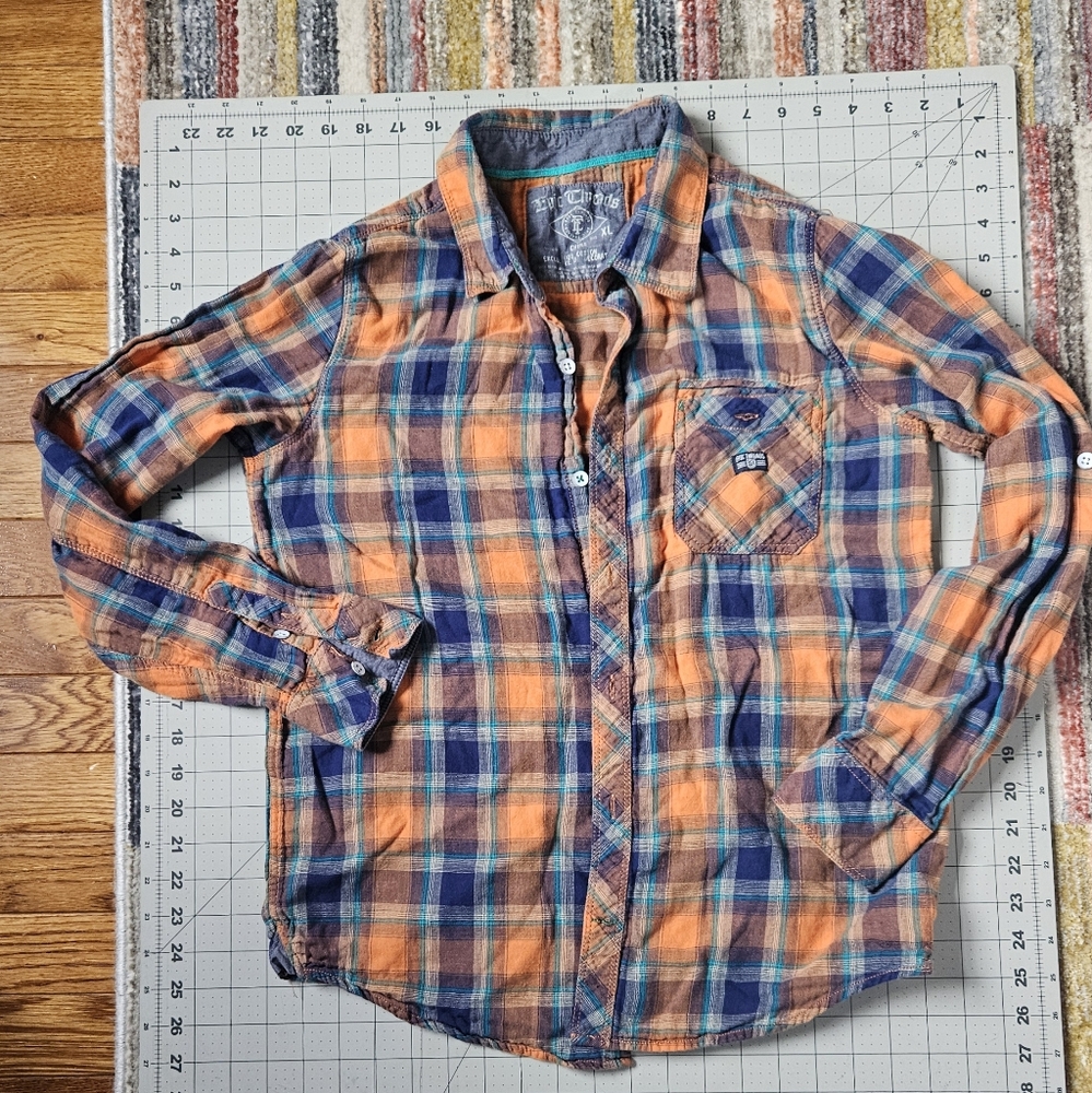 Vintage Epic Threads Orange and Blue Plaid Button-Up Shirt